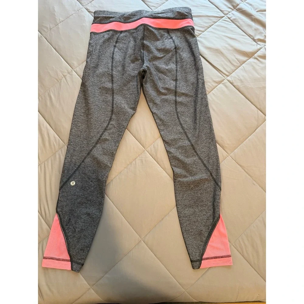 Lululemon Inspire Tight II (Mesh) Heathered Black / Grapefruit size 8 workout